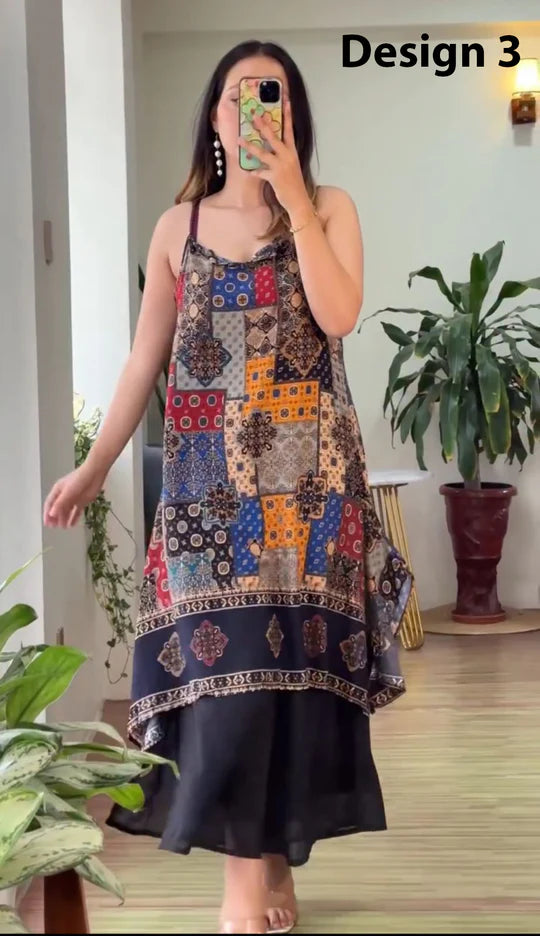 MULTICOLOR BLOCK PRINT SLEEVELESS KURTI WITH PALAZZO