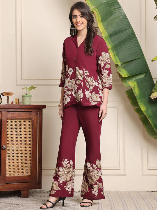 B#255 WINE FLORAL CO-ORD SET