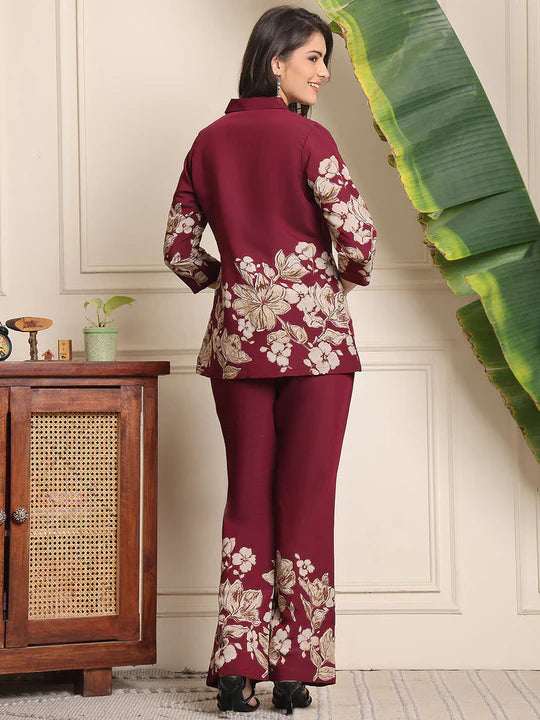 B#255 WINE FLORAL CO-ORD SET
