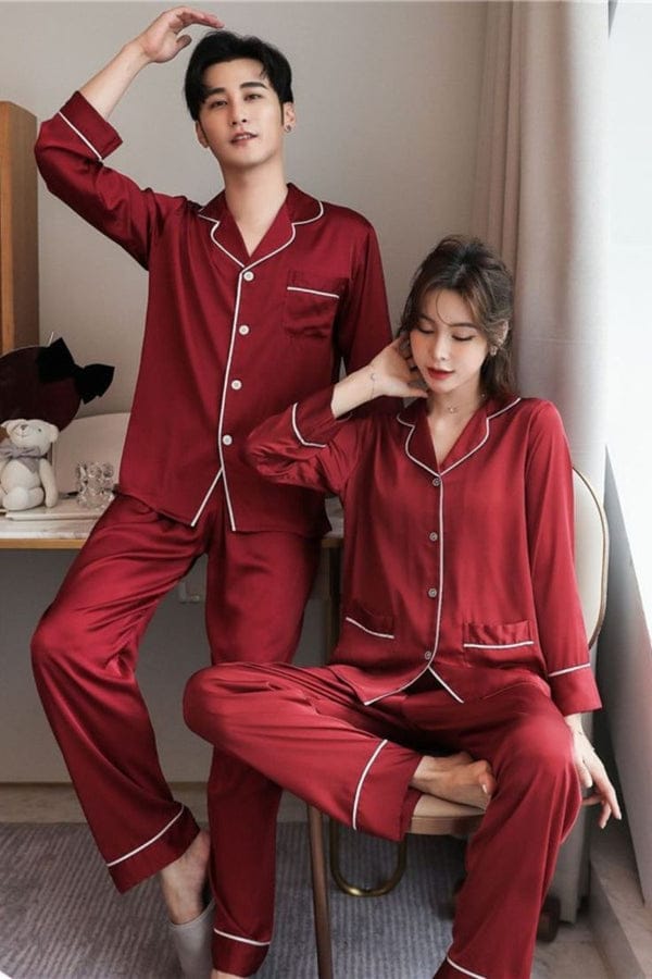 Couple Satin Silk Button Home Wear Set