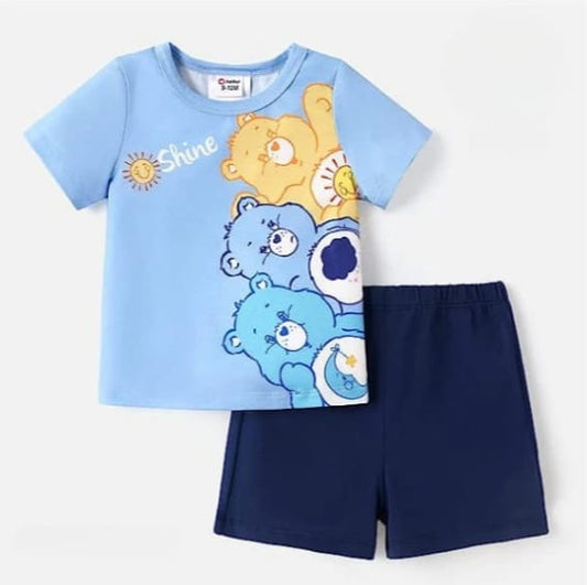 BLUE CARE BEAR PRINT SHORT-SLEEVE TEE & SHORTS SET