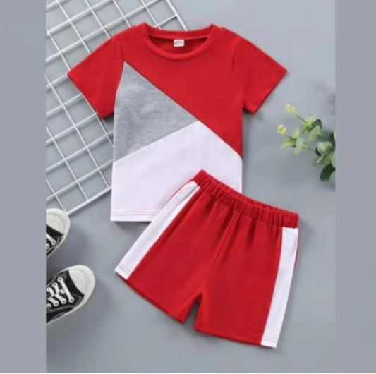 RED PANEL T-SHIRT SHORTS SET