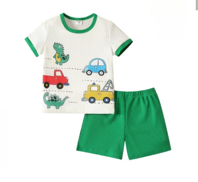 GREEN WHITE TRUCKS SHORT SET