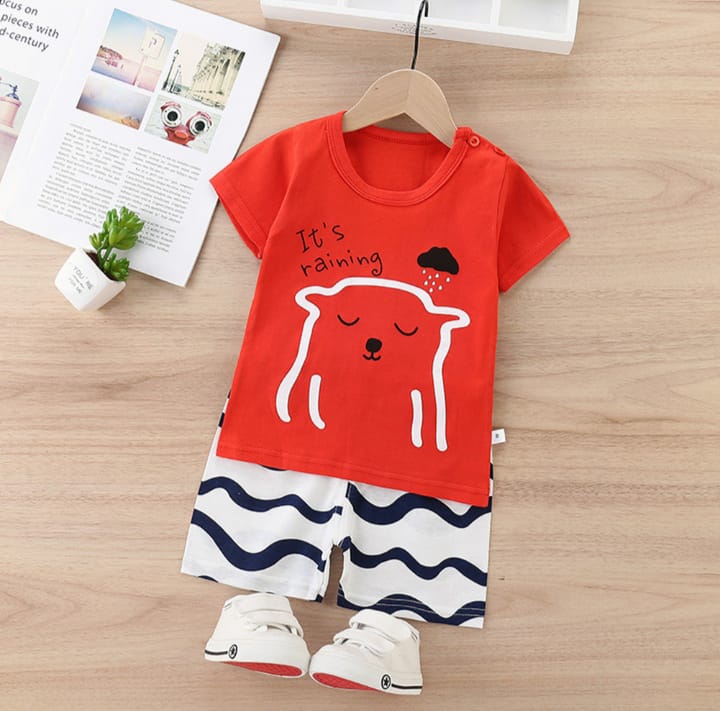 Red KIds Summer T shirt Set Short Sleeve