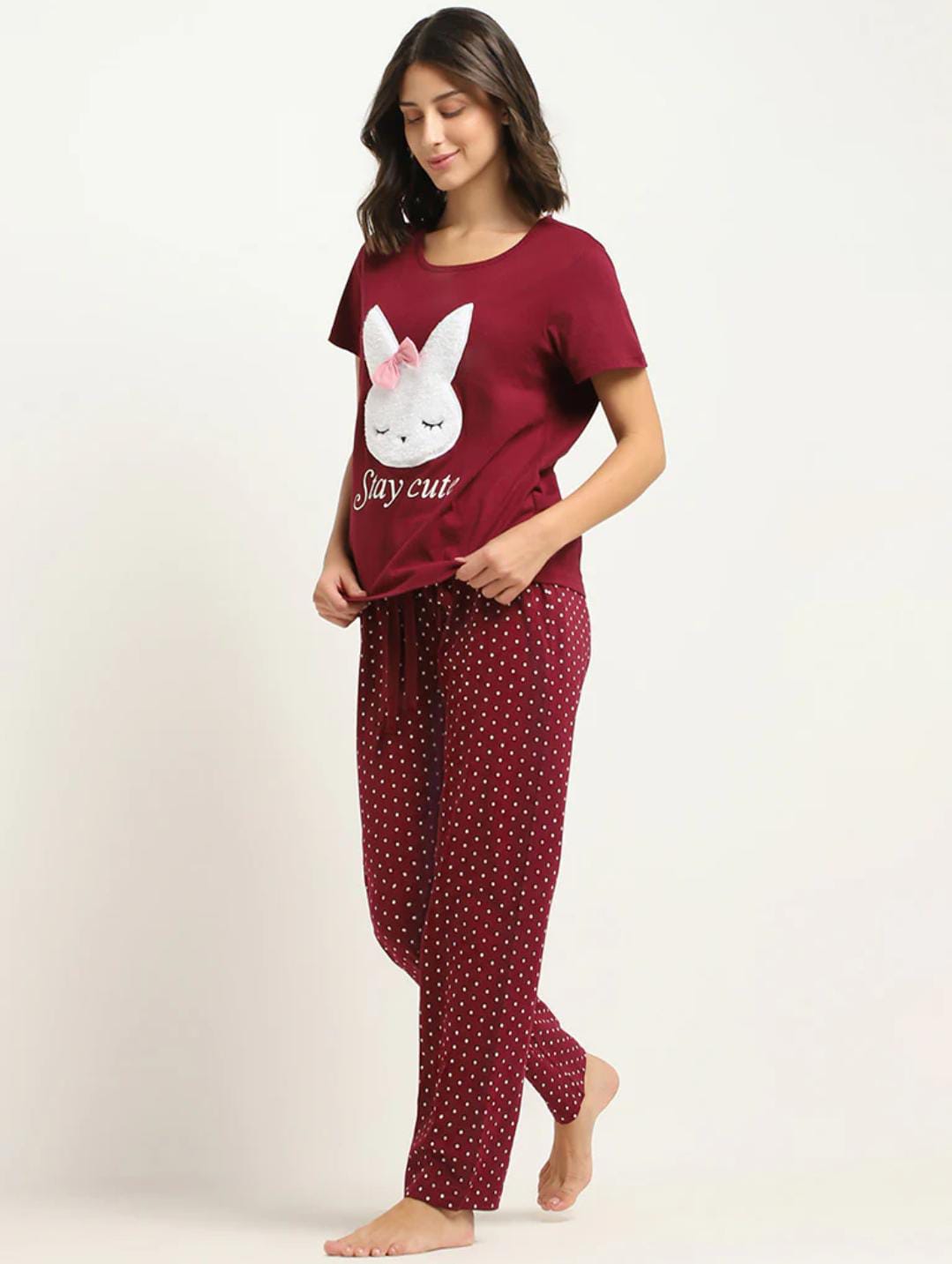 Stay Cute Printed Half Sleeve Nightsuit