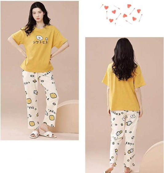 Yellow Emoji Printed Half Sleeve Nightsuit