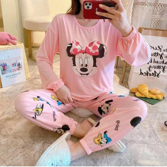 Pink Mickey Mouse Printed Half Sleeve Nightsuit