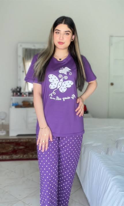 Purple Butterfly Printed Half Sleeve Nightsuit