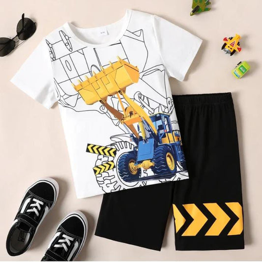 White Excavator Print KIds Short Wear