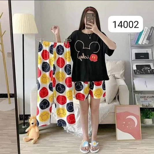 Black Cartoon Women Printed Nightwear