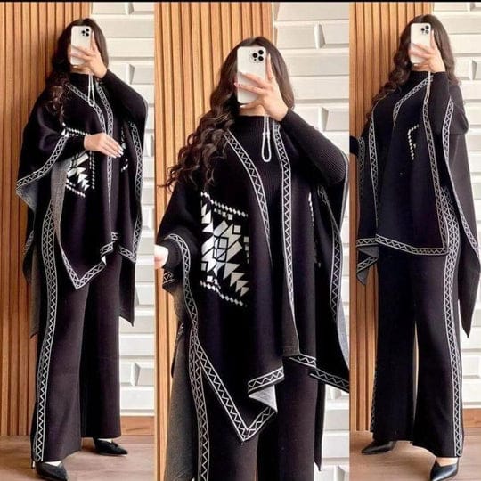 READY TO WEAR WINTER 3 PIECE FLEECE SUIT CAPE SHAWL HIGH NECK & TROUSER