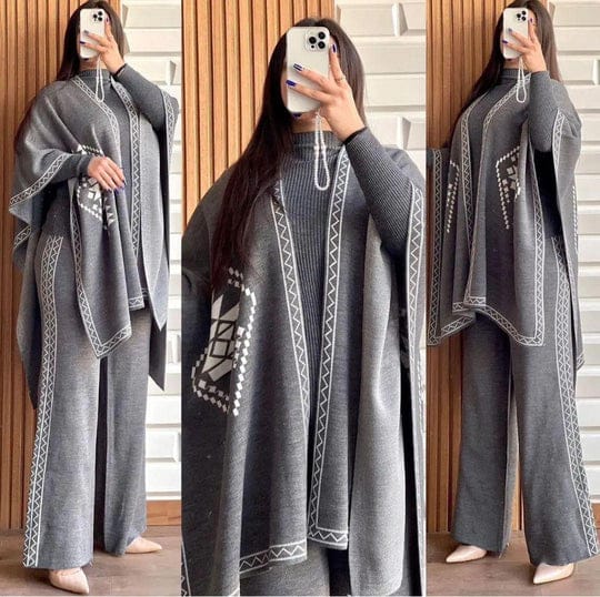 READY TO WEAR WINTER 3 PIECE FLEECE SUIT CAPE SHAWL HIGH NECK & TROUSER