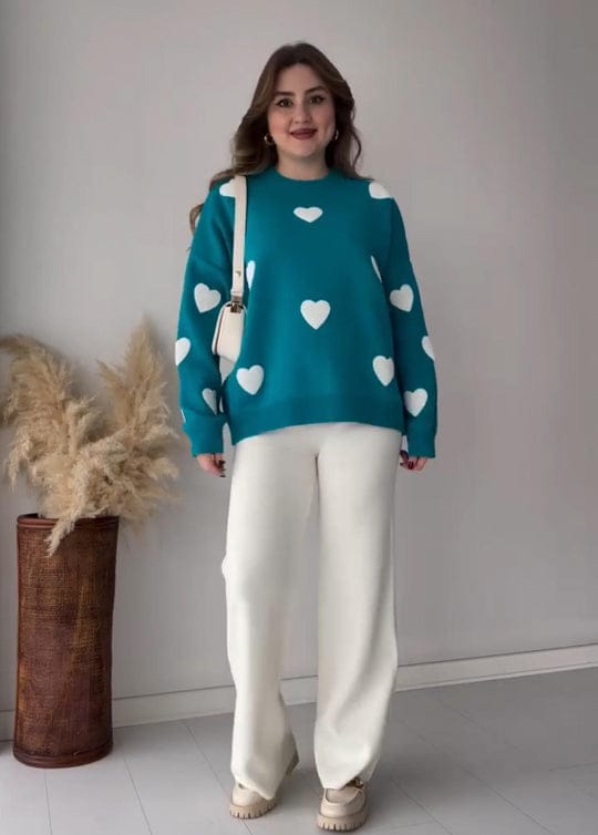 HEART PRINTED WARM WINTER FLEECE CO ORD SET