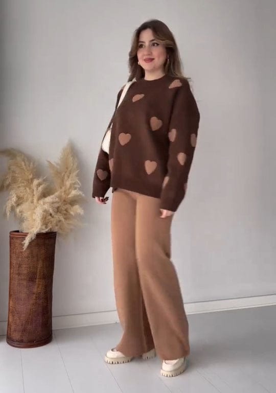 HEART PRINTED WARM WINTER FLEECE CO ORD SET