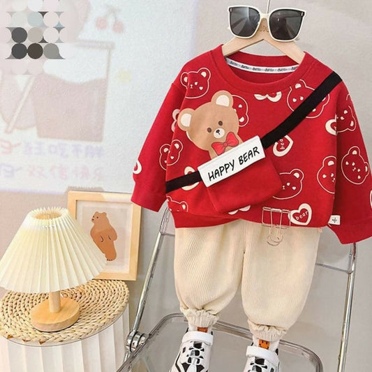 HAPPY BEAR PRINT SWEATSHIRT SET FOR KIDS