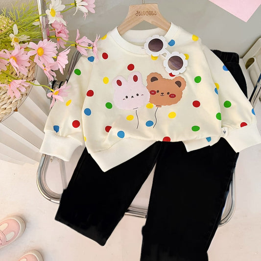 MULTI DOTS PRINT SWEATSHIRT SET FOR KIDS