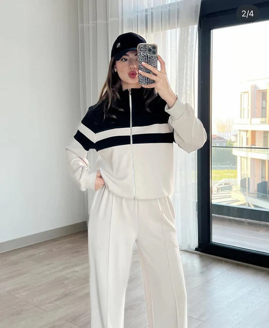 RETRO STYLE ZIP-UP TRACK JACKET & WIDE LEG PANTS SET
