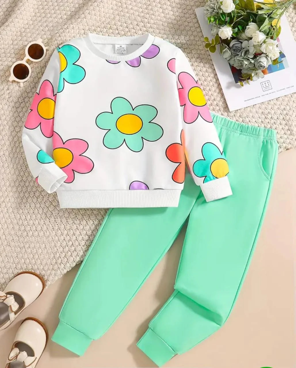 Baby Girl Flowers Printed Winter Kids Tracksuit