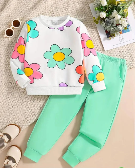 Baby Girl Flowers Printed Winter Kids Tracksuit