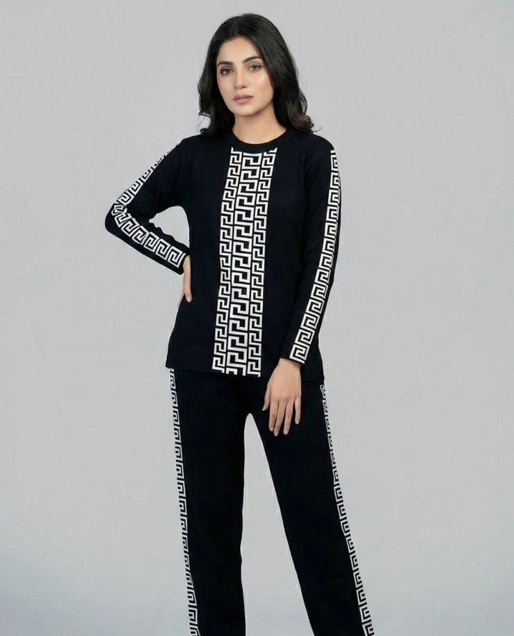 Puzzle Printed Premium Quality Winter 2-Pcs Tracksuit