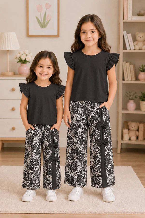 Rib Bow Kids Wester Style Outfit