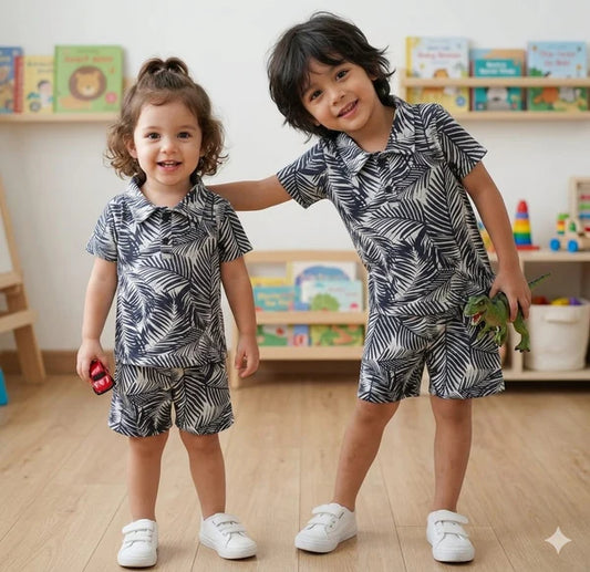 Leaves Printed Shorts Sleeve Kids Wear Summer Tracksuit