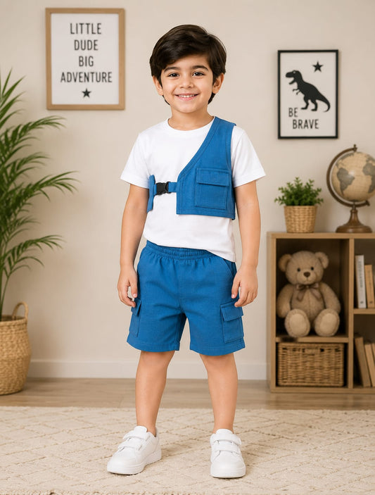 KIDS CARGO VEST & SHORTS SET