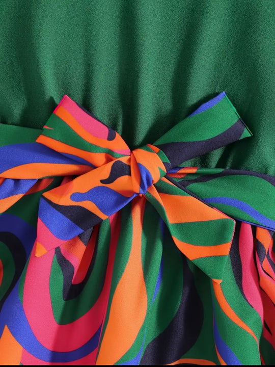 Multicolor Belted Frock Dress