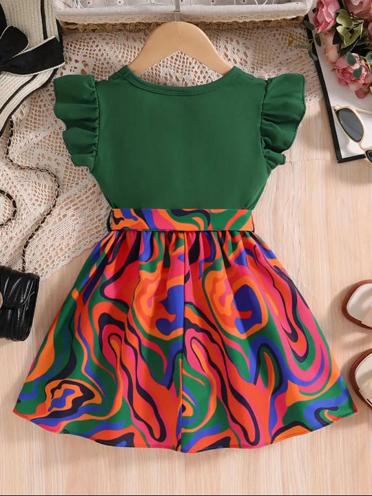 Multicolor Belted Frock Dress