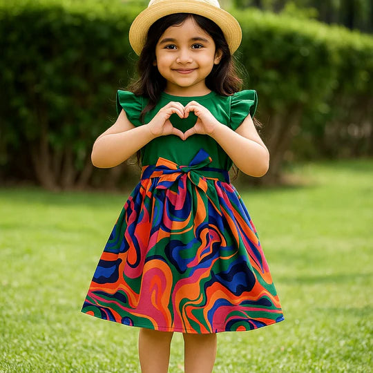 Multicolor Belted Frock Dress