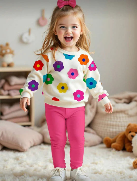 VIBRANT FLORAL PRINT KIDS' SWEATSHIRT & TROUSER