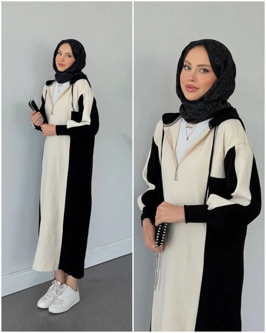 PANEL ZIPPER LONG HOODIE TOP