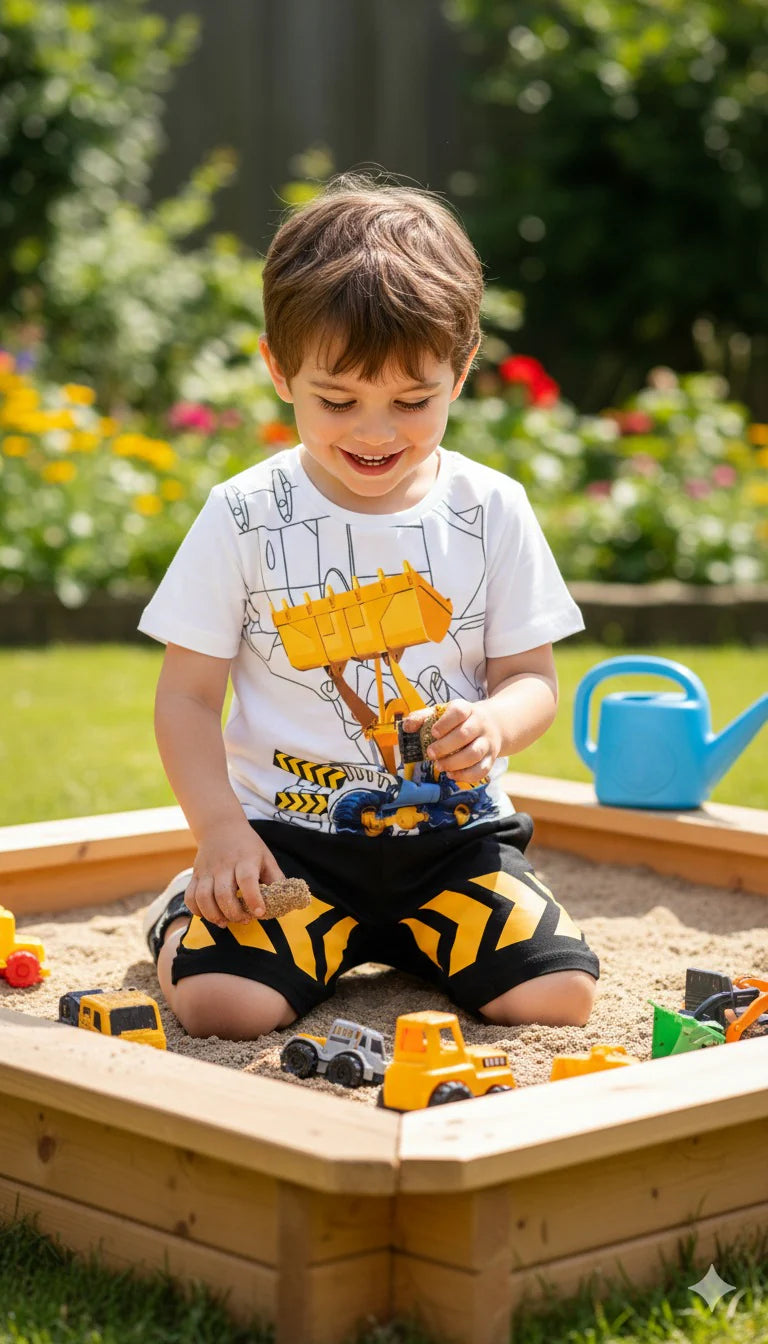White Excavator Print KIds Short Wear