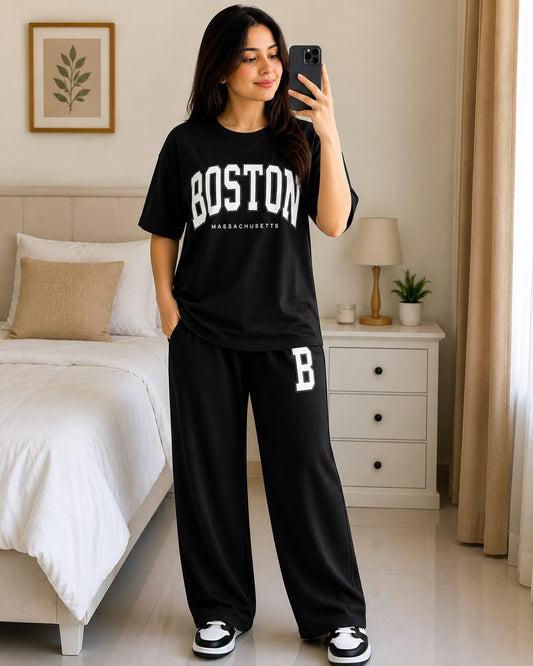 Boston Printed Half Sleeve Tracksuit