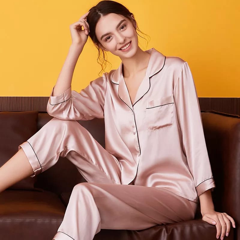 Satin Silk Button Home Wear Set