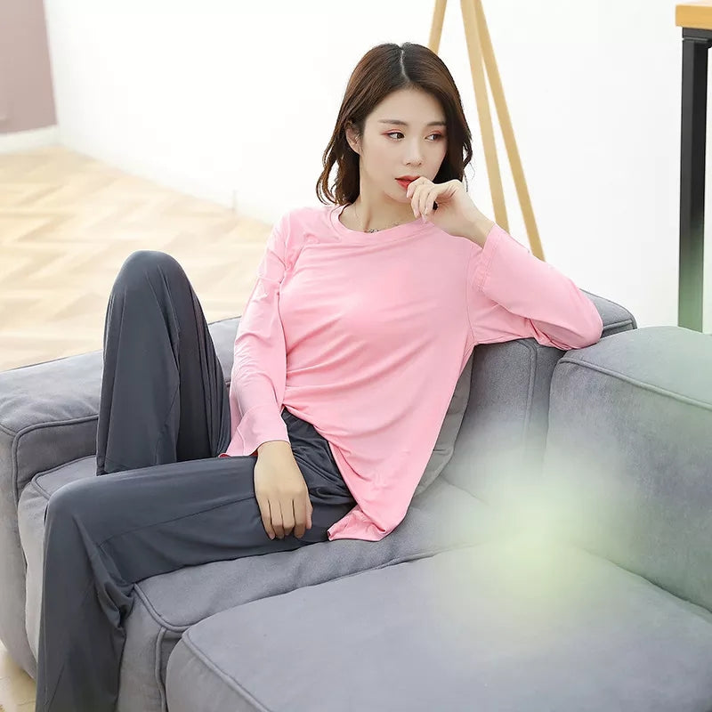 FULL SLEEVES LOOSE SOFT CONTRAST LOUNGEWEAR SET