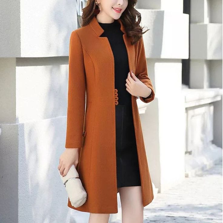 LONG BUTTON FROCK STYLE LONG COAT