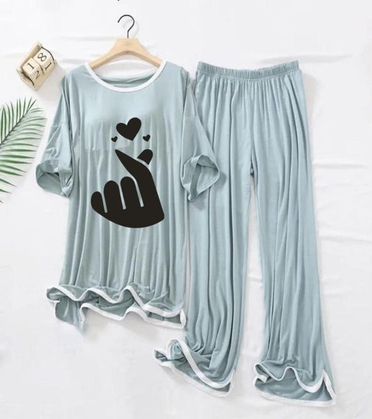 HAND HEART LOVE PRINTED TRENDY LOUNGE WEAR FOR WOMEN