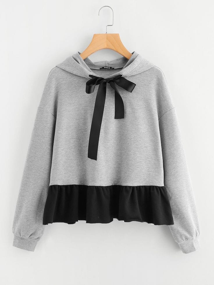 Women Contrast Ribbon Kangroo Hoodie