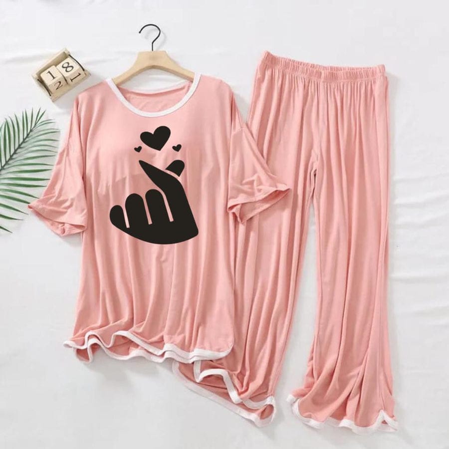 HAND HEART LOVE PRINTED TRENDY LOUNGE WEAR FOR WOMEN