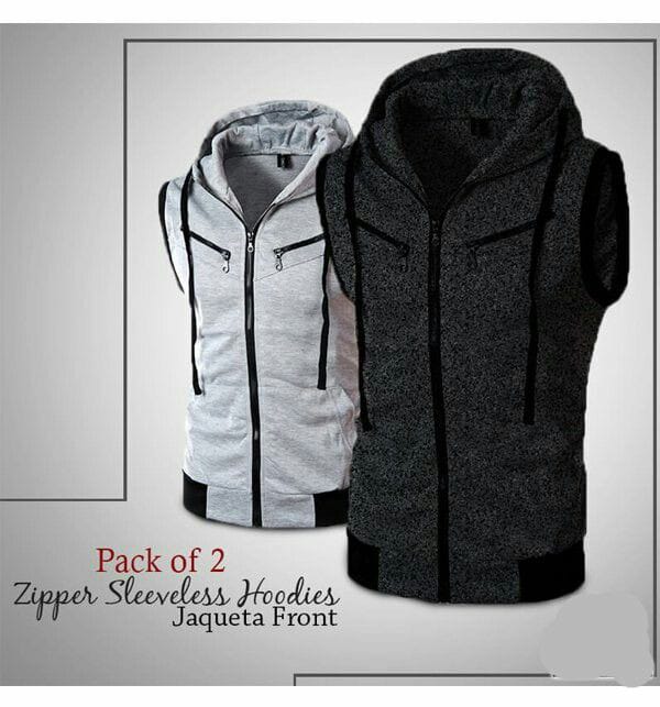 PACK OF 2 ZIPPER SLEEVELESS HOODIES JAQUETA FRONT FOR MEN WOMEN