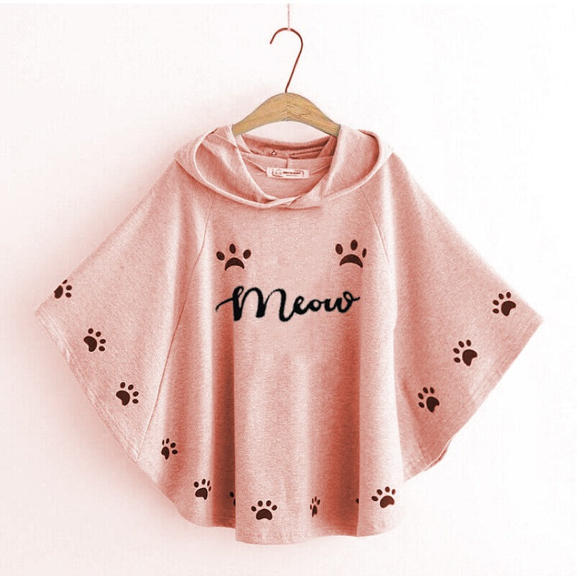 MEOW PRINTED HOODED SHAWL FOR WOMEN