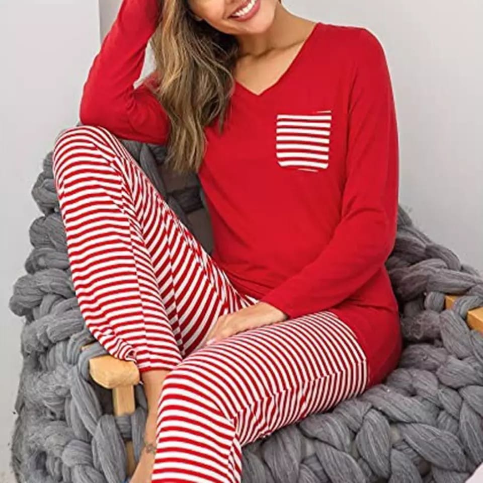 RED STRIPE POCKET NIGHTWEAR SET