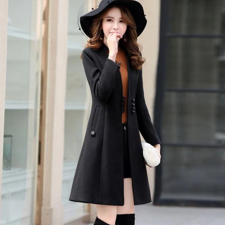 LONG BUTTON FROCK STYLE LONG COAT